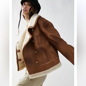 Free People fox trot brown leather jacket NWT